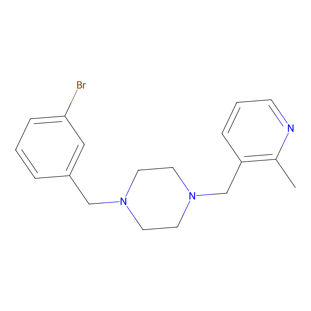 1-[(3-Bromophenyl)methyl]-4-[(2-methylpyridin-3-yl)methyl]piperazine molecular structure, CAS 2877706-45-9