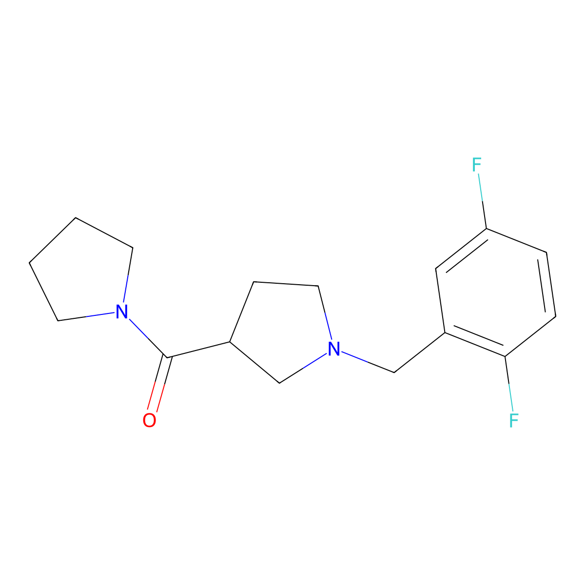 1-[(2,5-Difluorophenyl)methyl]-3-(pyrrolidine-1-carbonyl)pyrrolidine molecular structure, CAS 2877706-46-0