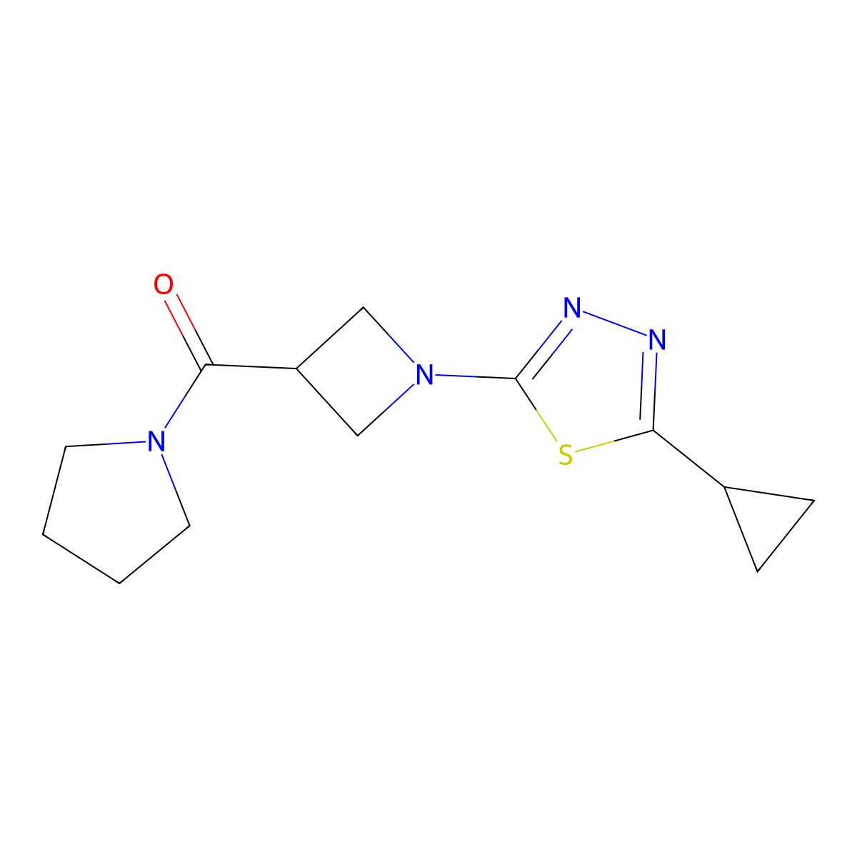 2-Cyclopropyl-5-[3-(pyrrolidine-1-carbonyl)azetidin-1-yl]-1,3,4-thiadiazole molecular structure, CAS 2877706-47-1