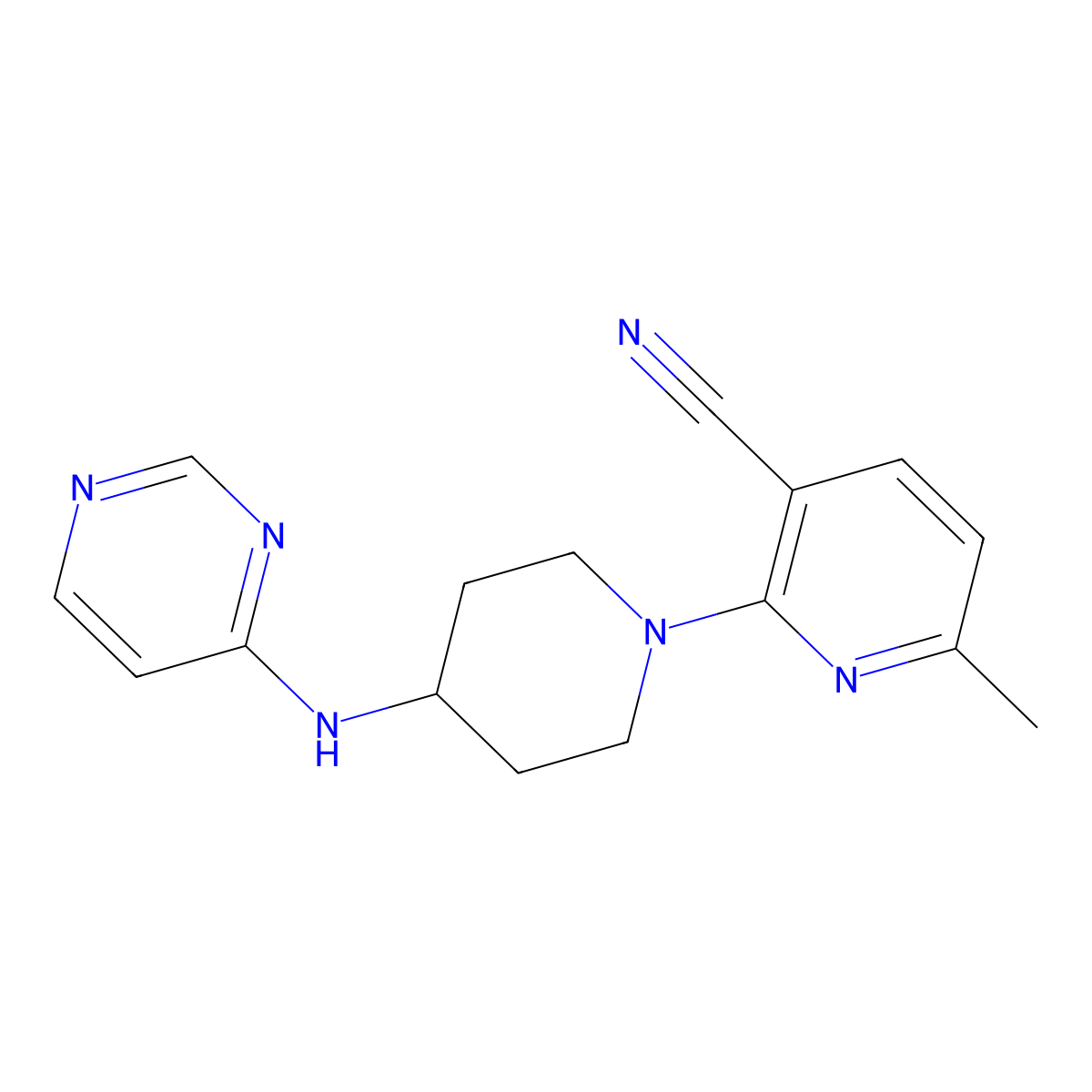 6-Methyl-2-{4-[(pyrimidin-4-yl)amino]piperidin-1-yl}pyridine-3-carbonitrile molecular structure, CAS 2877706-49-3