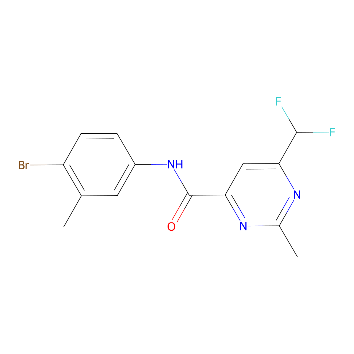 N-(4-bromo-3-methylphenyl)-6-(difluoromethyl)-2-methylpyrimidine-4-carboxamide molecular structure, CAS 2877706-50-6