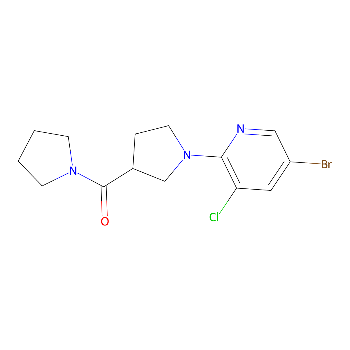 5-Bromo-3-chloro-2-[3-(pyrrolidine-1-carbonyl)pyrrolidin-1-yl]pyridine molecular structure, CAS 2877707-60-1