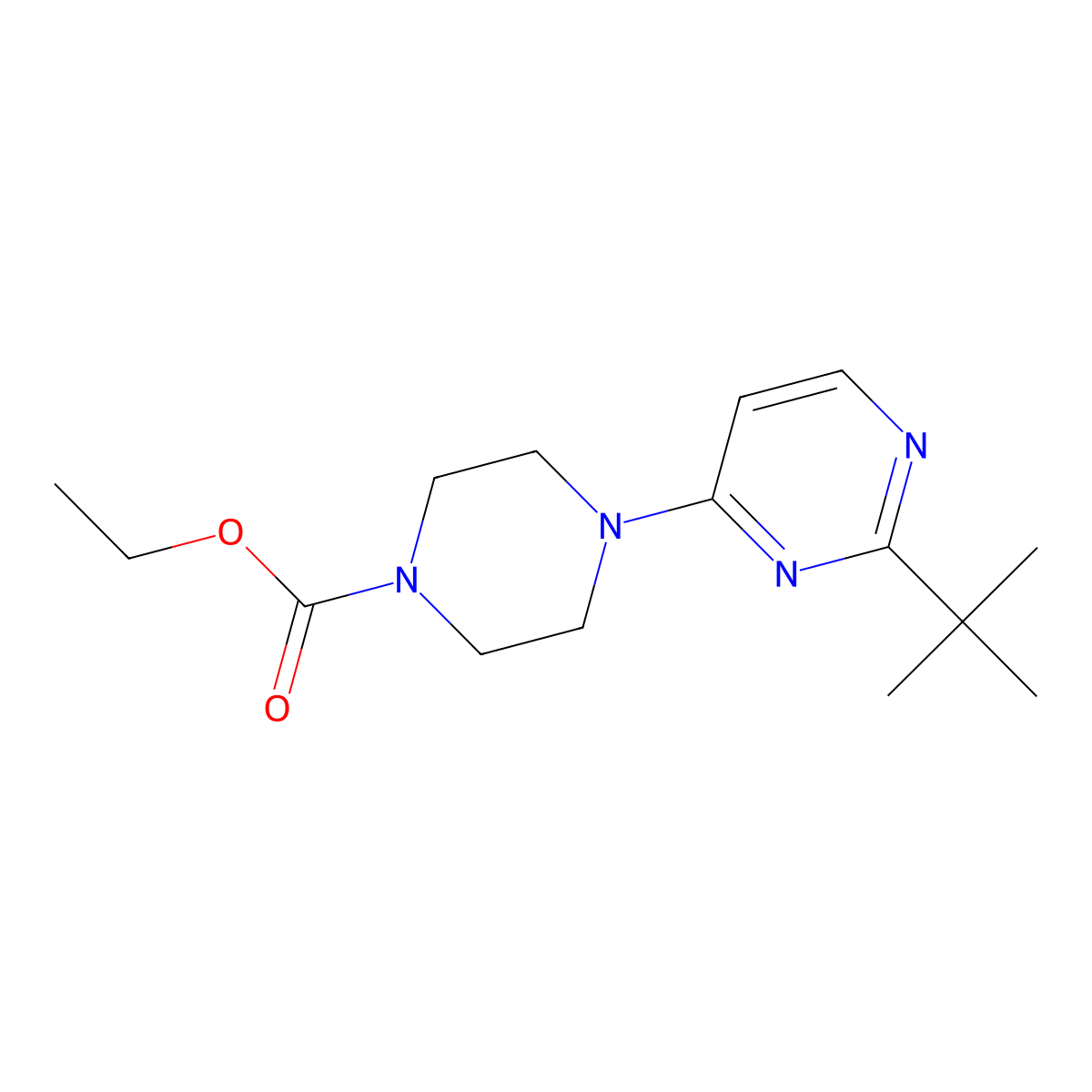 Ethyl 4-(2-tert-butylpyrimidin-4-yl)piperazine-1-carboxylate molecular structure, CAS 2877707-62-3