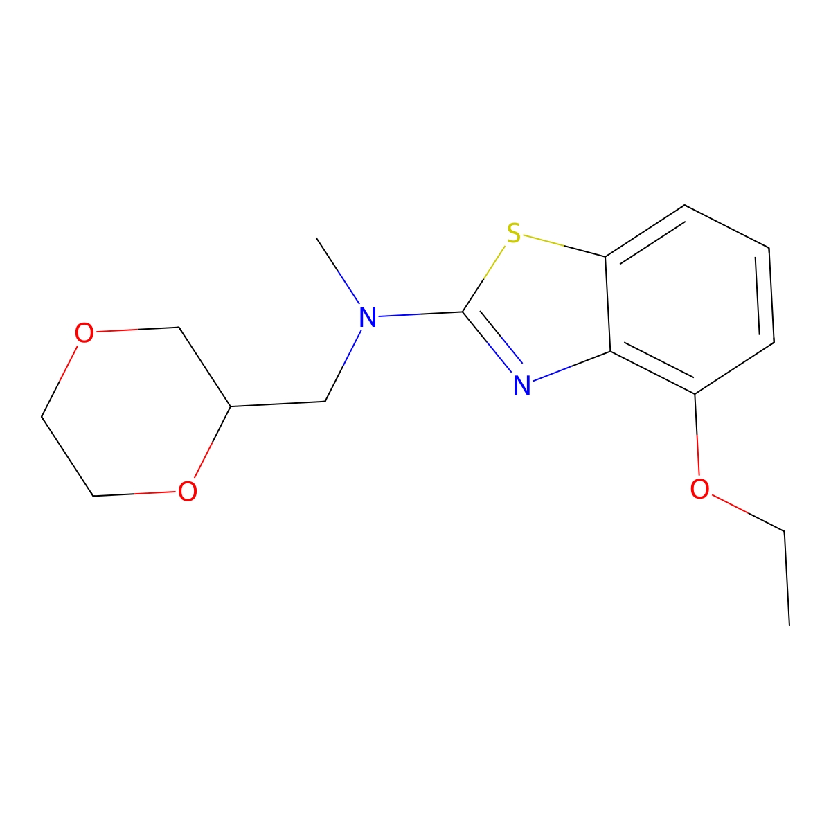 N-[(1,4-dioxan-2-yl)methyl]-4-ethoxy-N-methyl-1,3-benzothiazol-2-amine molecular structure, CAS 2877707-63-4