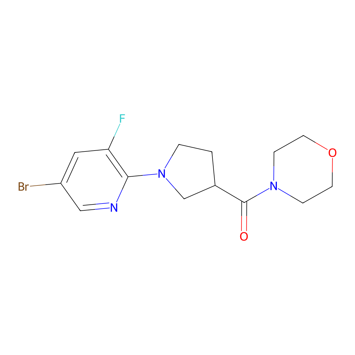 4-[1-(5-Bromo-3-fluoropyridin-2-yl)pyrrolidine-3-carbonyl]morpholine molecular structure, CAS 2877707-64-5