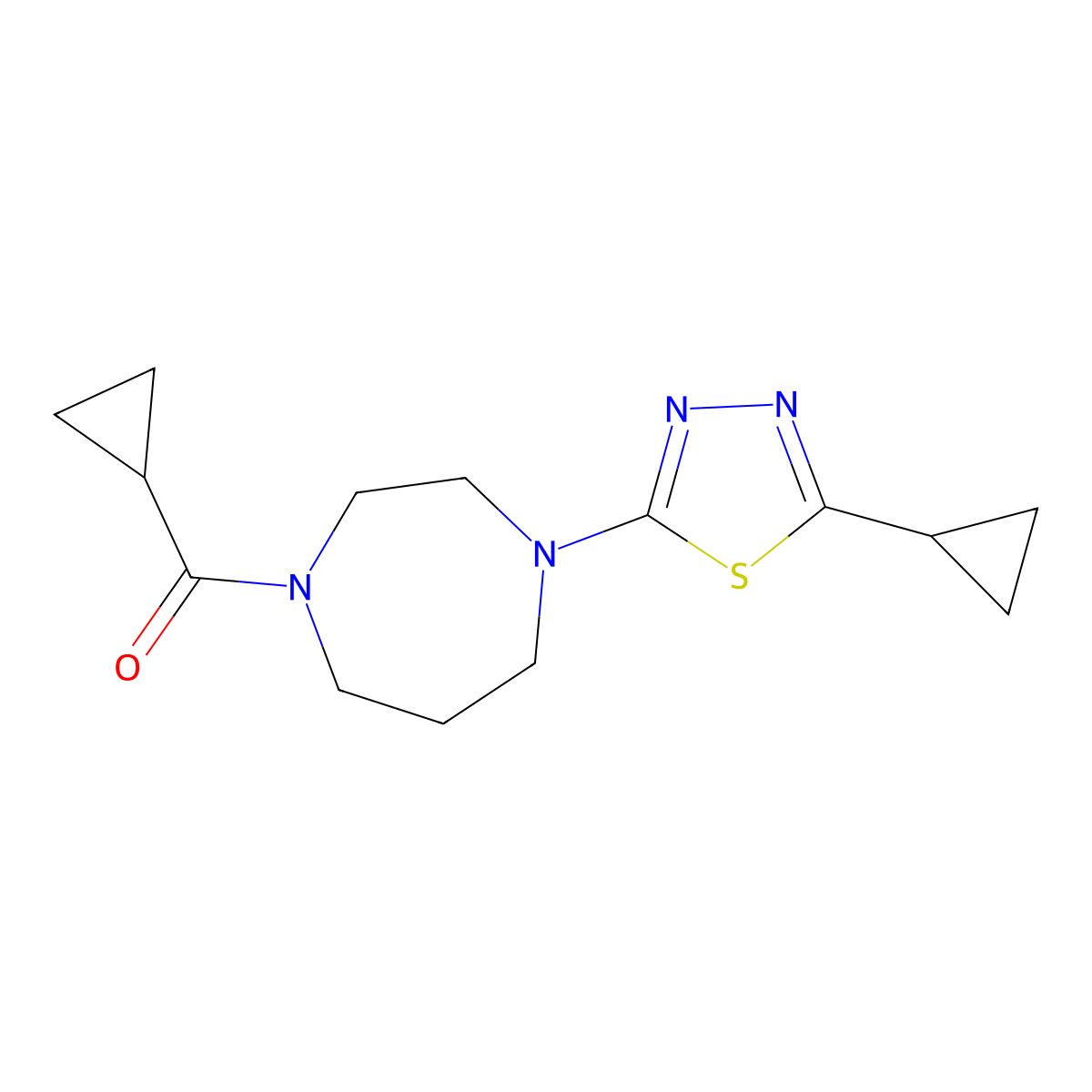 1-Cyclopropanecarbonyl-4-(5-cyclopropyl-1,3,4-thiadiazol-2-yl)-1,4-diazepane molecular structure, CAS 2877707-65-6