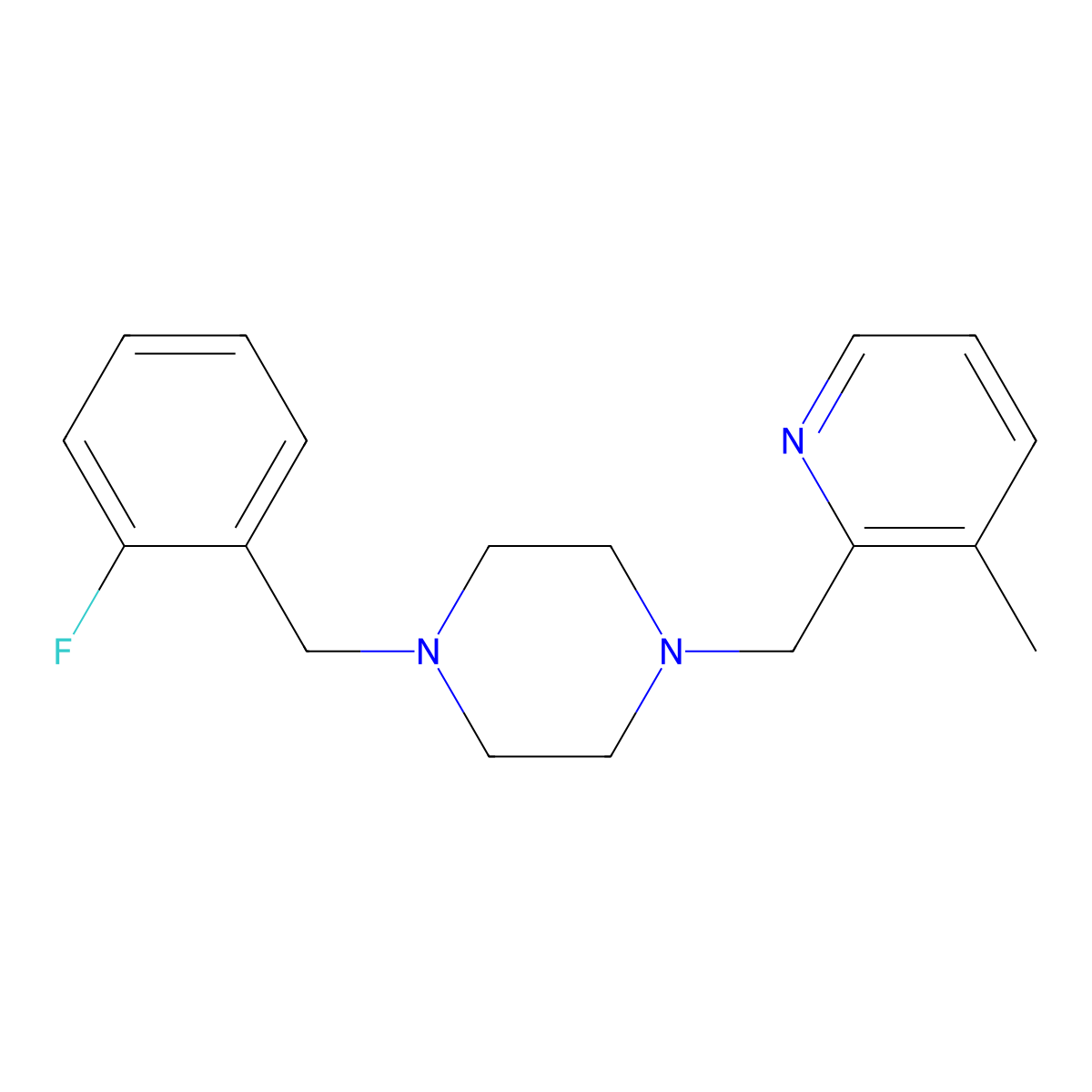 1-[(2-Fluorophenyl)methyl]-4-[(3-methylpyridin-2-yl)methyl]piperazine molecular structure, CAS 2877707-67-8