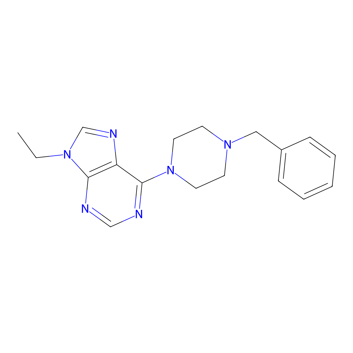 6-(4-benzylpiperazin-1-yl)-9-ethyl-9H-purine molecular structure, CAS 2877707-68-9