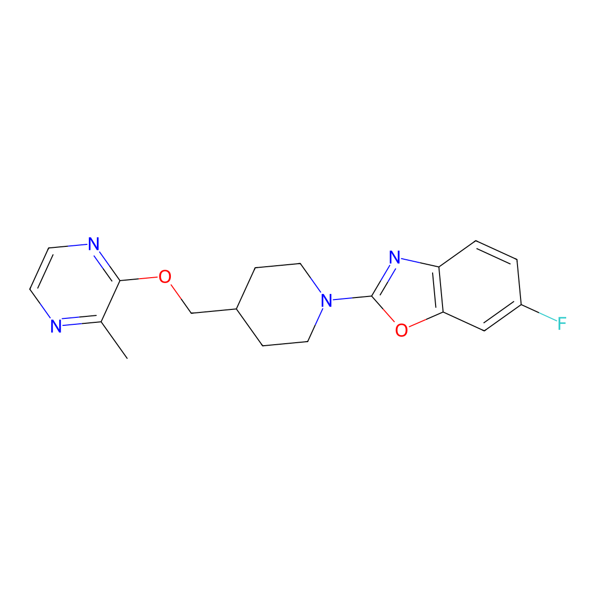 6-Fluoro-2-(4-{[(3-methylpyrazin-2-yl)oxy]methyl}piperidin-1-yl)-1,3-benzoxazole molecular structure, CAS 2877707-69-0