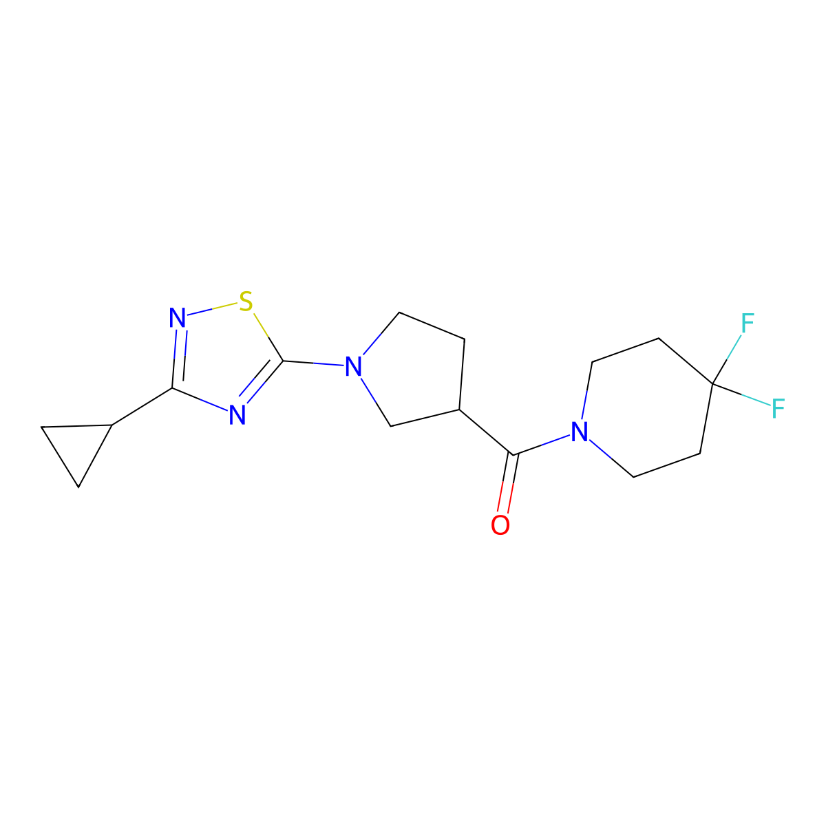 1-[1-(3-Cyclopropyl-1,2,4-thiadiazol-5-yl)pyrrolidine-3-carbonyl]-4,4-difluoropiperidine molecular structure, CAS 2877707-70-3
