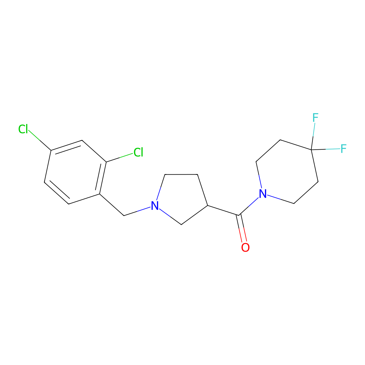 1-{1-[(2,4-Dichlorophenyl)methyl]pyrrolidine-3-carbonyl}-4,4-difluoropiperidine molecular structure, CAS 2877707-74-7