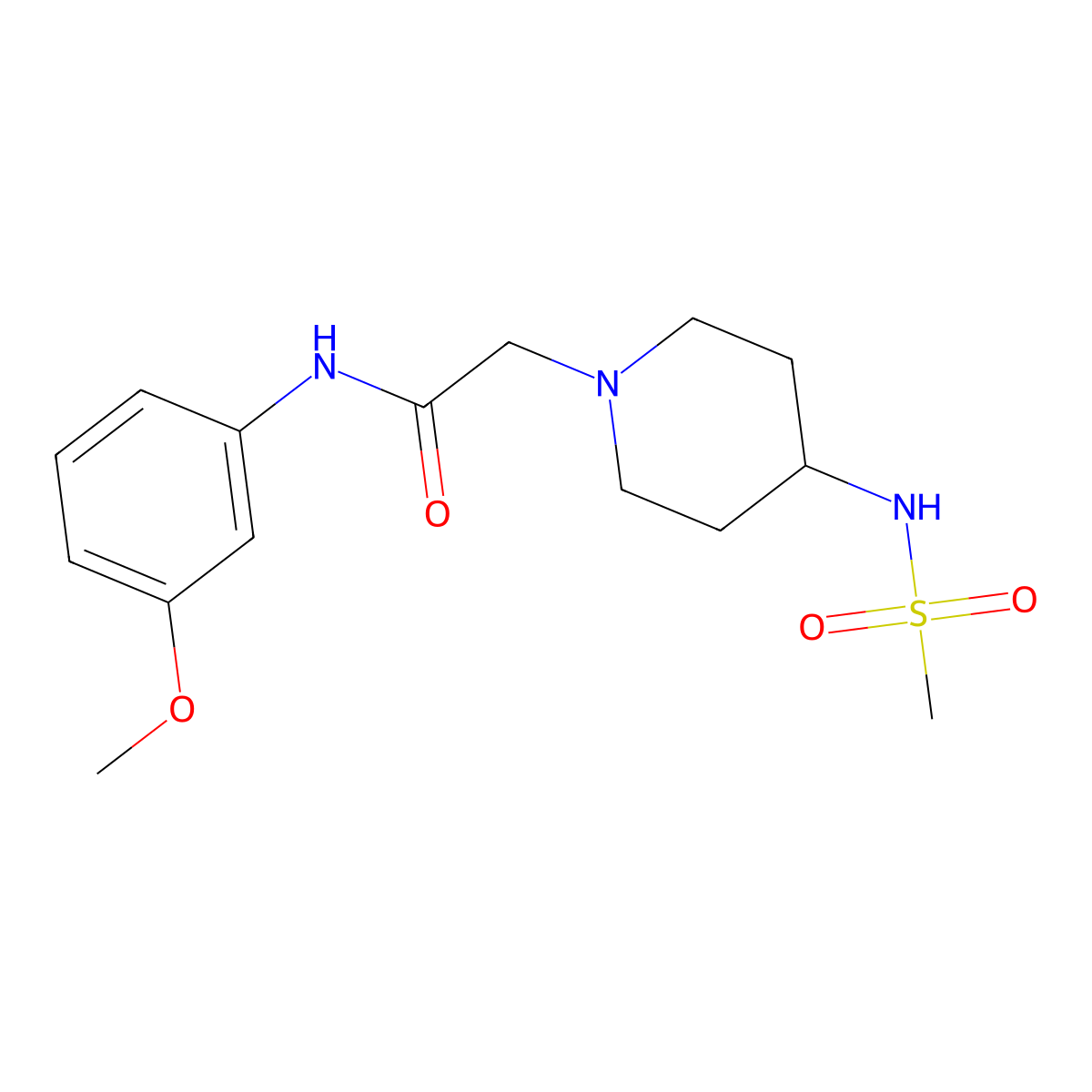 2-(4-methanesulfonamidopiperidin-1-yl)-N-(3-methoxyphenyl)acetamide molecular structure, CAS 2877707-79-2