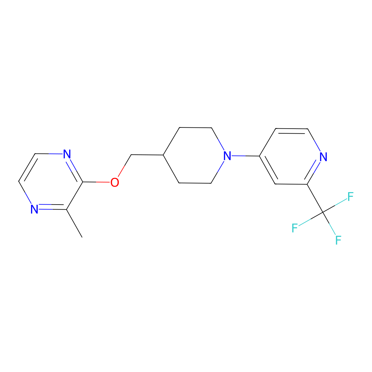 2-Methyl-3-({1-[2-(trifluoromethyl)pyridin-4-yl]piperidin-4-yl}methoxy)pyrazine molecular structure, CAS 2877707-81-6