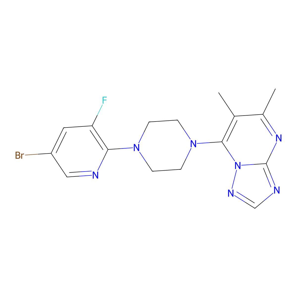 1-(5-Bromo-3-fluoropyridin-2-yl)-4-{5,6-dimethyl-[1,2,4]triazolo[1,5-a]pyrimidin-7-yl}piperazine molecular structure, CAS 2877707-84-9