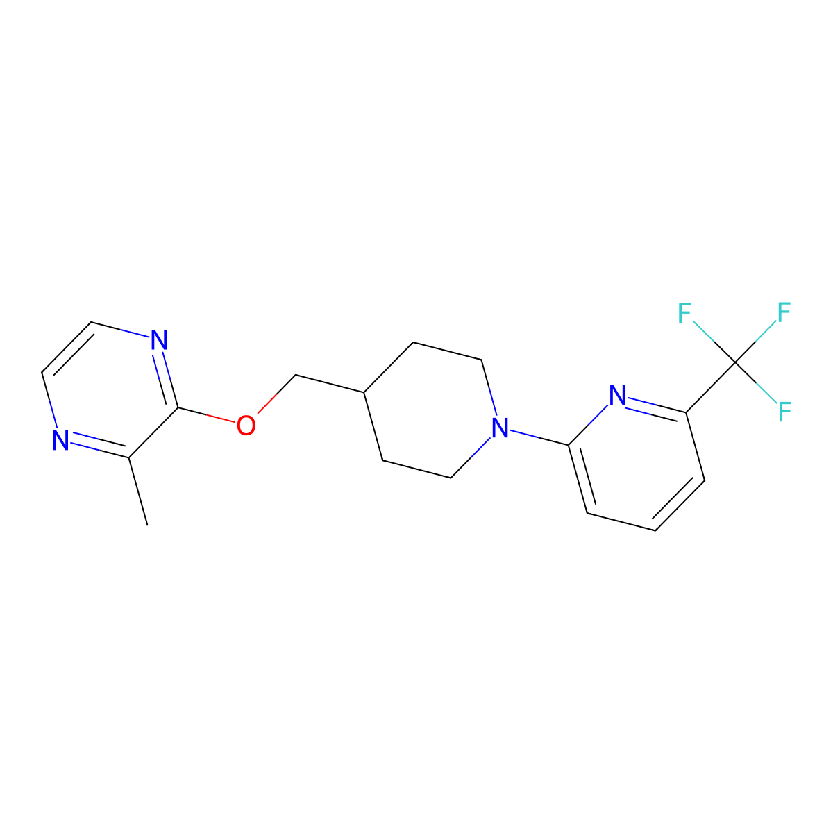 2-Methyl-3-({1-[6-(trifluoromethyl)pyridin-2-yl]piperidin-4-yl}methoxy)pyrazine molecular structure, CAS 2877707-86-1