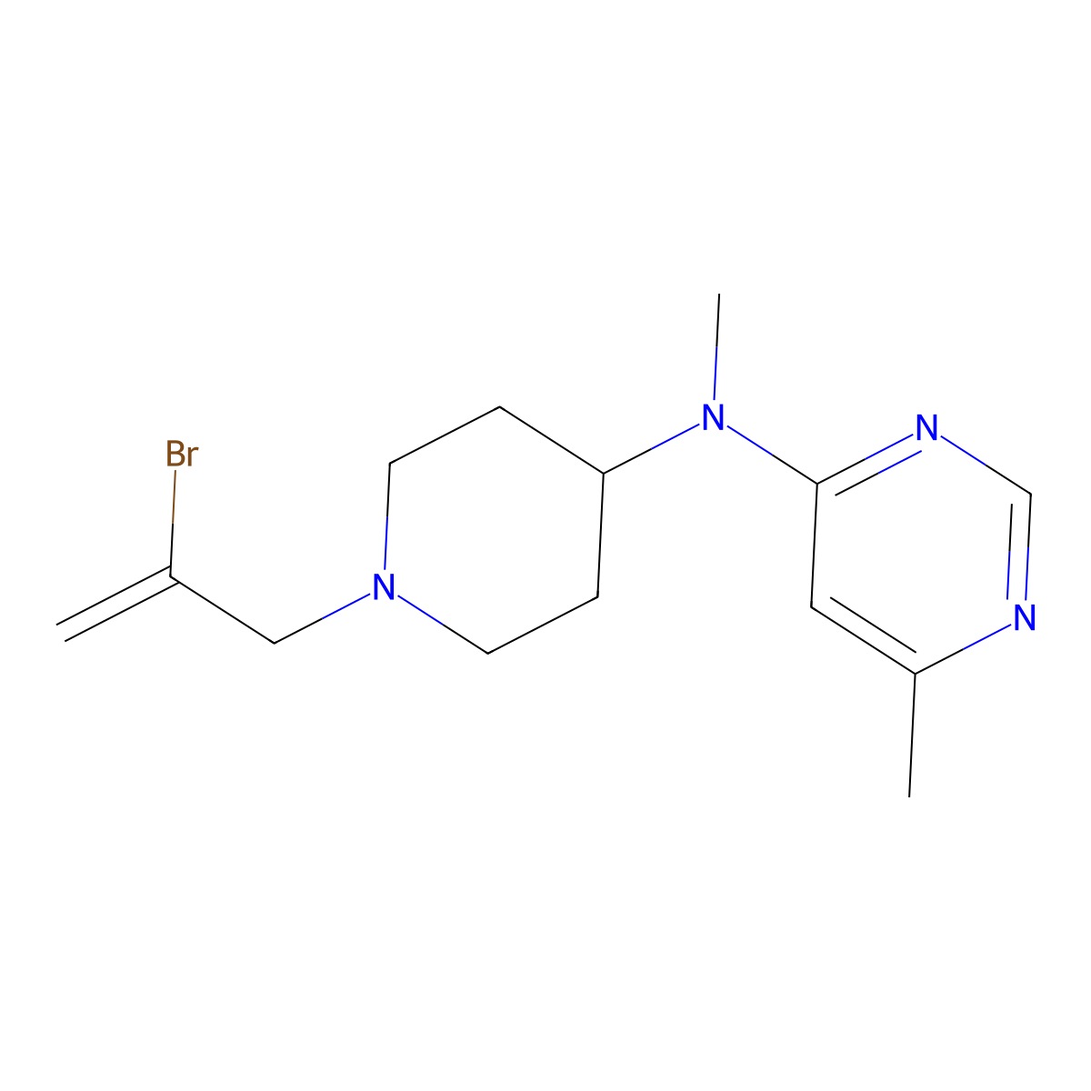 N-[1-(2-bromoprop-2-en-1-yl)piperidin-4-yl]-N,6-dimethylpyrimidin-4-amine molecular structure, CAS 2877707-87-2