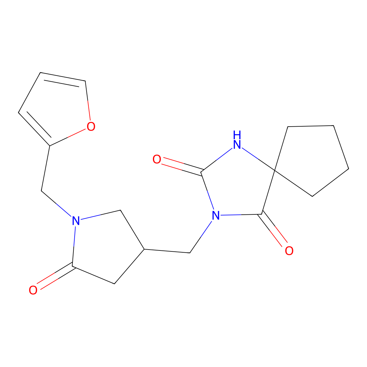 3-({1-[(Furan-2-yl)methyl]-5-oxopyrrolidin-3-yl}methyl)-1,3-diazaspiro[4.4]nonane-2,4-dione molecular structure, CAS 2877707-88-3