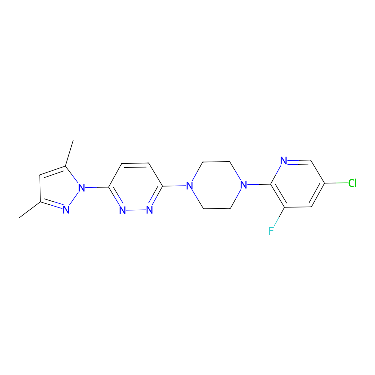 3-[4-(5-chloro-3-fluoropyridin-2-yl)piperazin-1-yl]-6-(3,5-dimethyl-1H-pyrazol-1-yl)pyridazine molecular structure, CAS 2877707-90-7