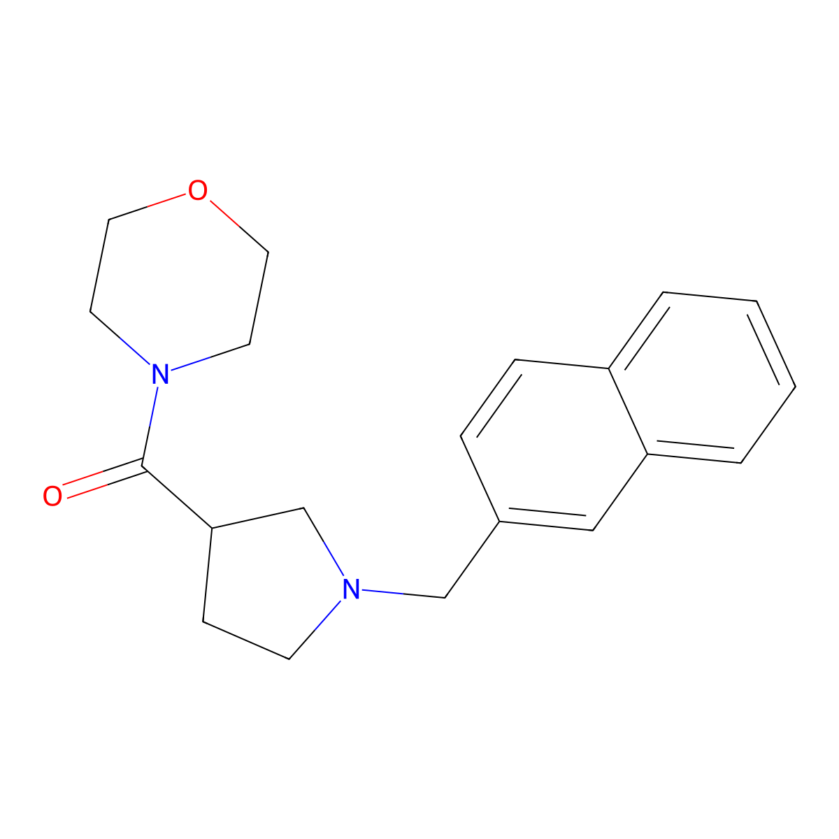 4-{1-[(Naphthalen-2-yl)methyl]pyrrolidine-3-carbonyl}morpholine molecular structure, CAS 2877707-95-2