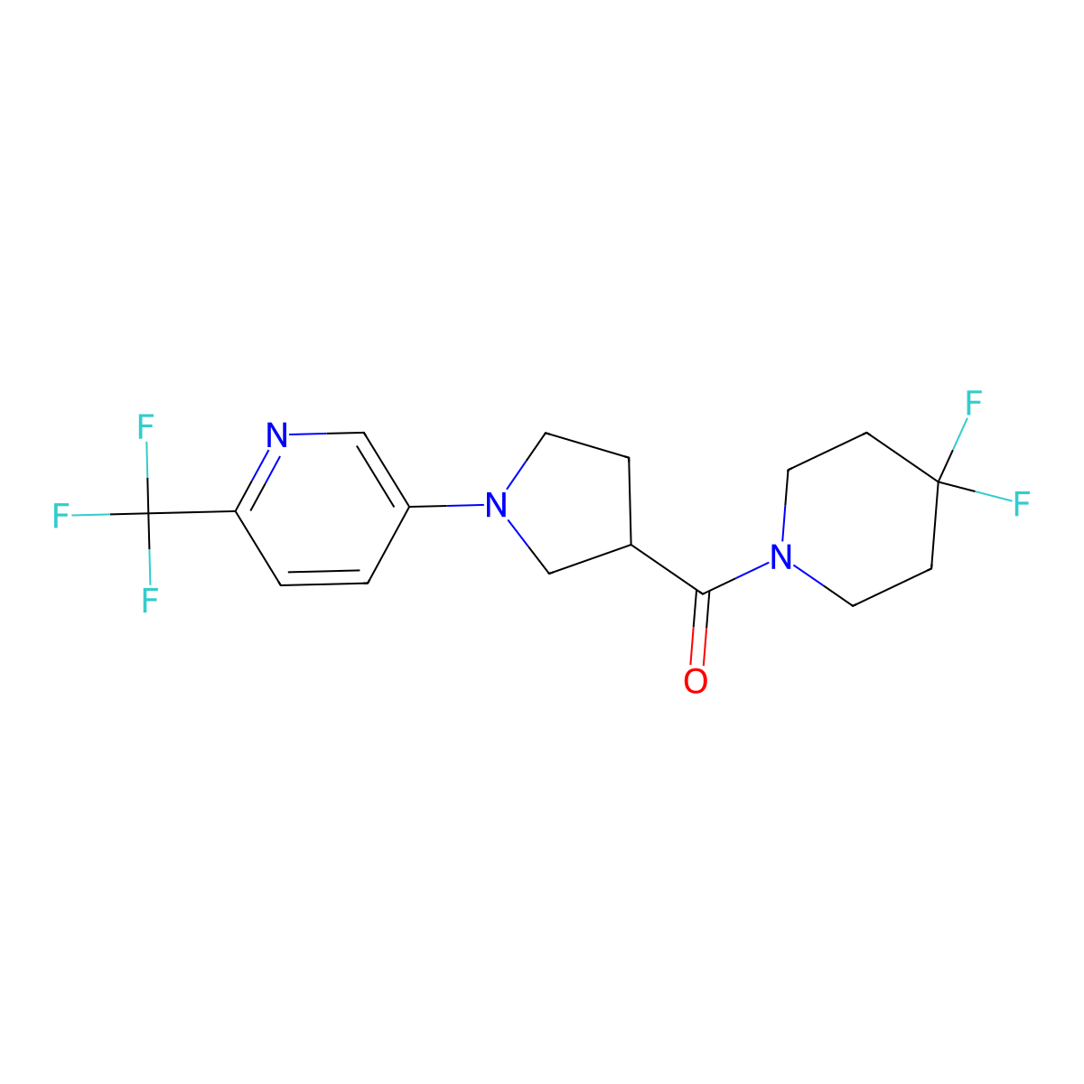 5-[3-(4,4-Difluoropiperidine-1-carbonyl)pyrrolidin-1-yl]-2-(trifluoromethyl)pyridine molecular structure, CAS 2877707-96-3