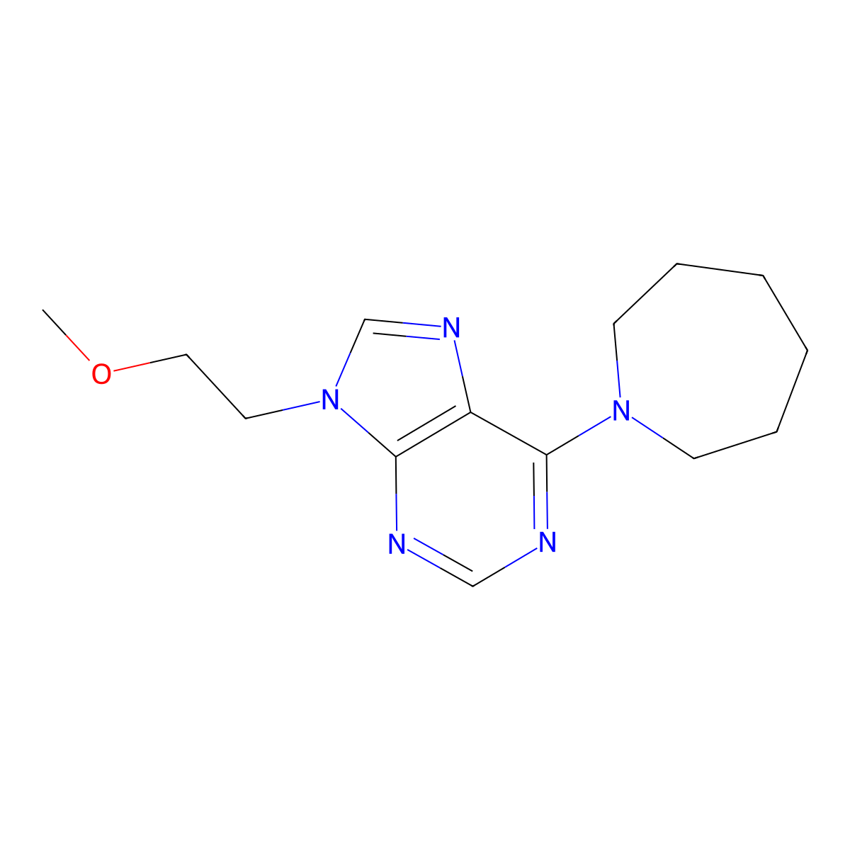 6-(azepan-1-yl)-9-(2-methoxyethyl)-9H-purine molecular structure, CAS 2877707-98-5
