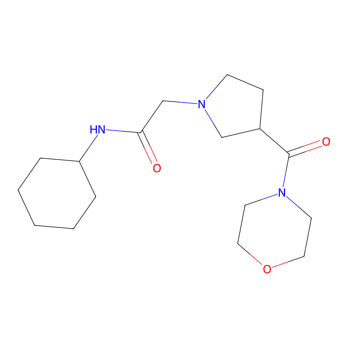 N-cyclohexyl-2-[3-(morpholine-4-carbonyl)pyrrolidin-1-yl]acetamide molecular structure, CAS 2877707-99-6