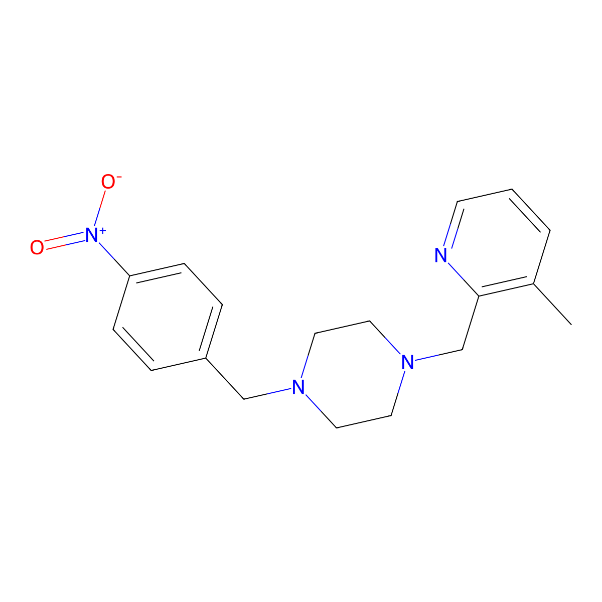 1-[(3-Methylpyridin-2-yl)methyl]-4-[(4-nitrophenyl)methyl]piperazine molecular structure, CAS 2877708-00-2