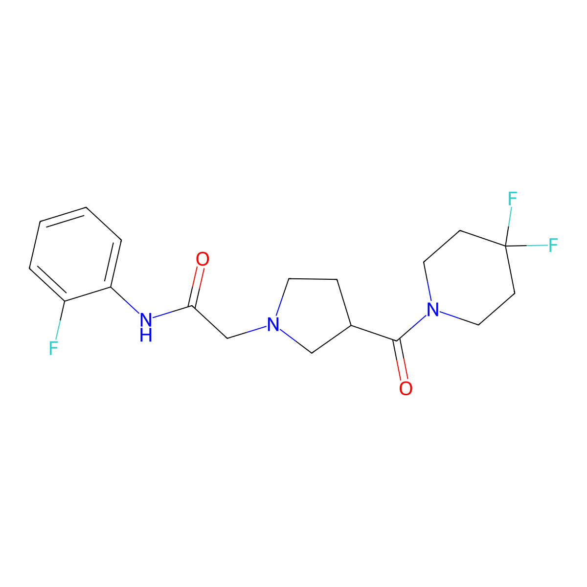 2-[3-(4,4-difluoropiperidine-1-carbonyl)pyrrolidin-1-yl]-N-(2-fluorophenyl)acetamide molecular structure, CAS 2877708-04-6