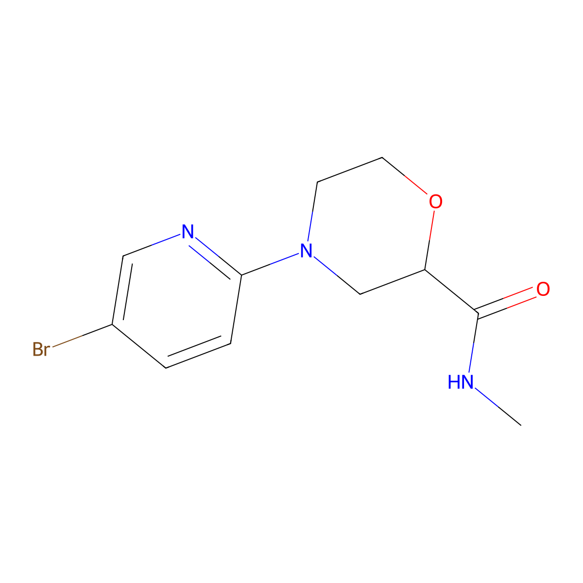 4-(5-bromopyridin-2-yl)-N-methylmorpholine-2-carboxamide molecular structure, CAS 2877708-05-7
