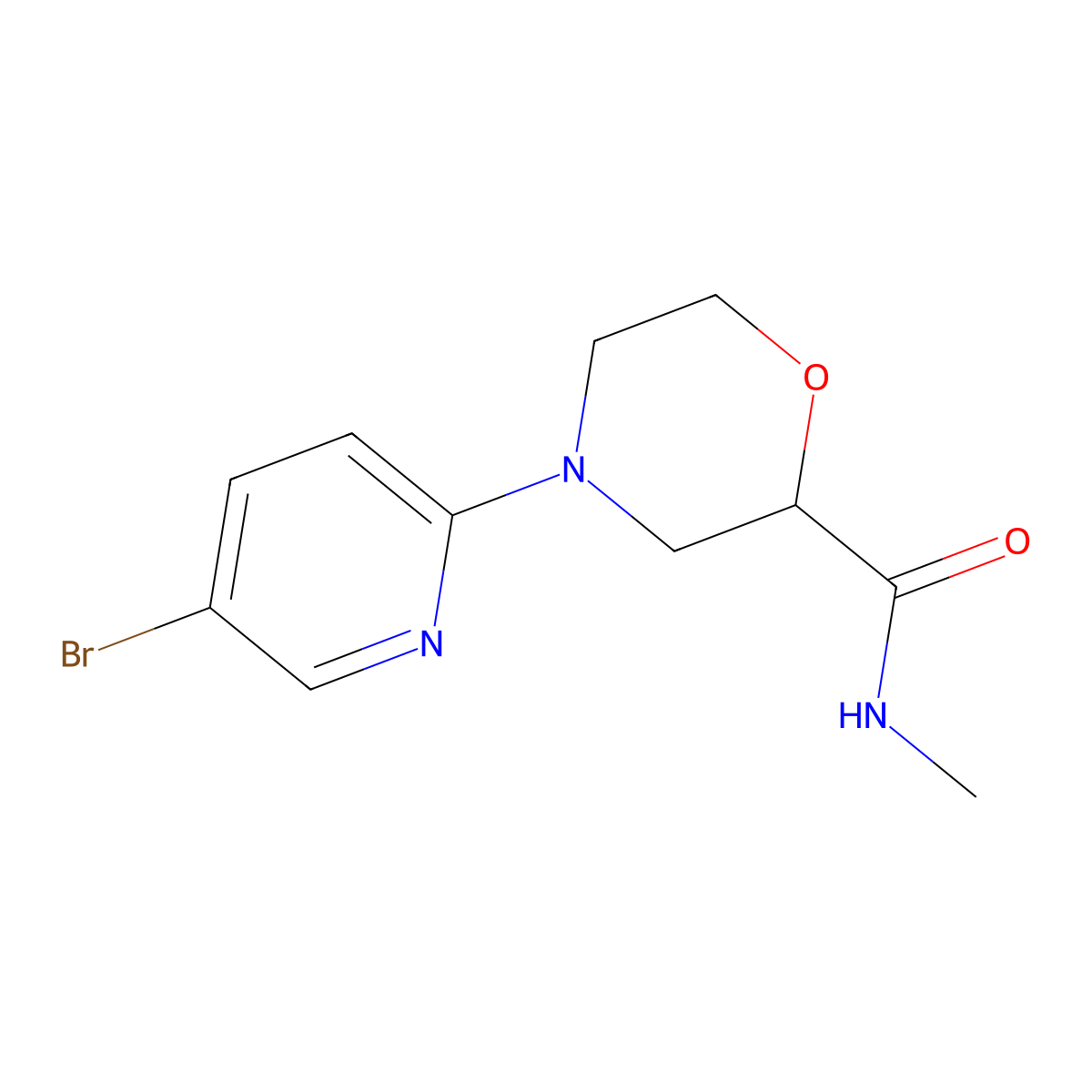 4-(5-bromopyridin-2-yl)-N-methylmorpholine-2-carboxamide molecular structure, CAS 2877708-05-7