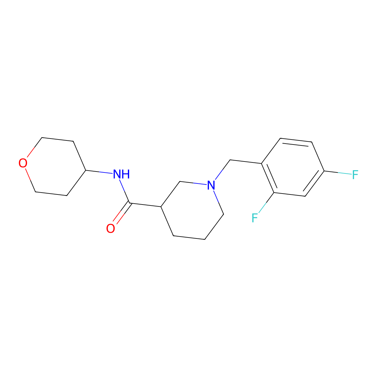 1-[(2,4-difluorophenyl)methyl]-N-(oxan-4-yl)piperidine-3-carboxamide molecular structure, CAS 2877708-06-8