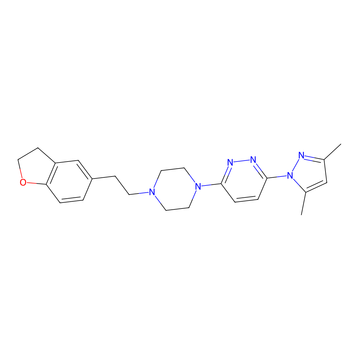 3-{4-[2-(2,3-dihydro-1-benzofuran-5-yl)ethyl]piperazin-1-yl}-6-(3,5-dimethyl-1H-pyrazol-1-yl)pyridazine molecular structure, CAS 2877708-11-5
