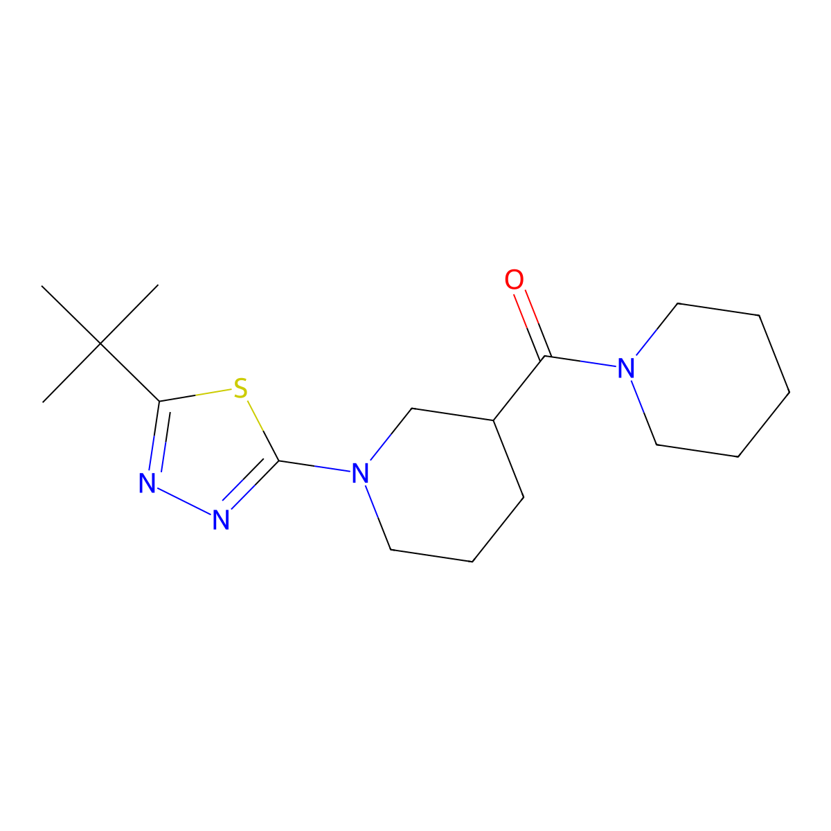 1-(5-Tert-butyl-1,3,4-thiadiazol-2-yl)-3-(piperidine-1-carbonyl)piperidine molecular structure, CAS 2877708-14-8
