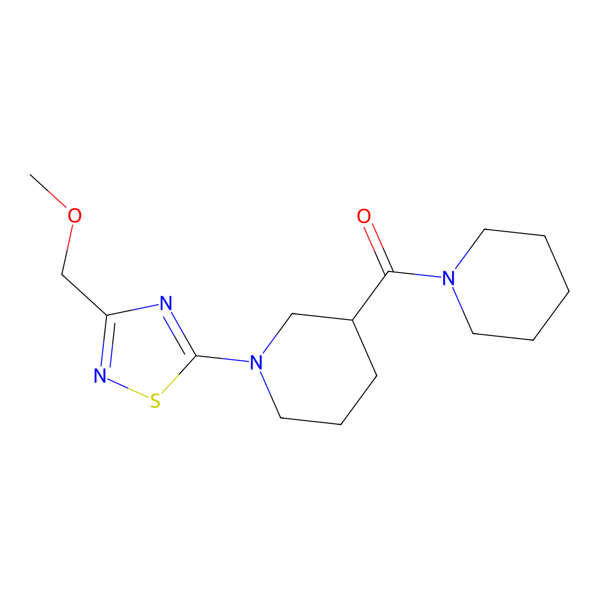 1-[3-(Methoxymethyl)-1,2,4-thiadiazol-5-yl]-3-(piperidine-1-carbonyl)piperidine molecular structure, CAS 2877708-27-3