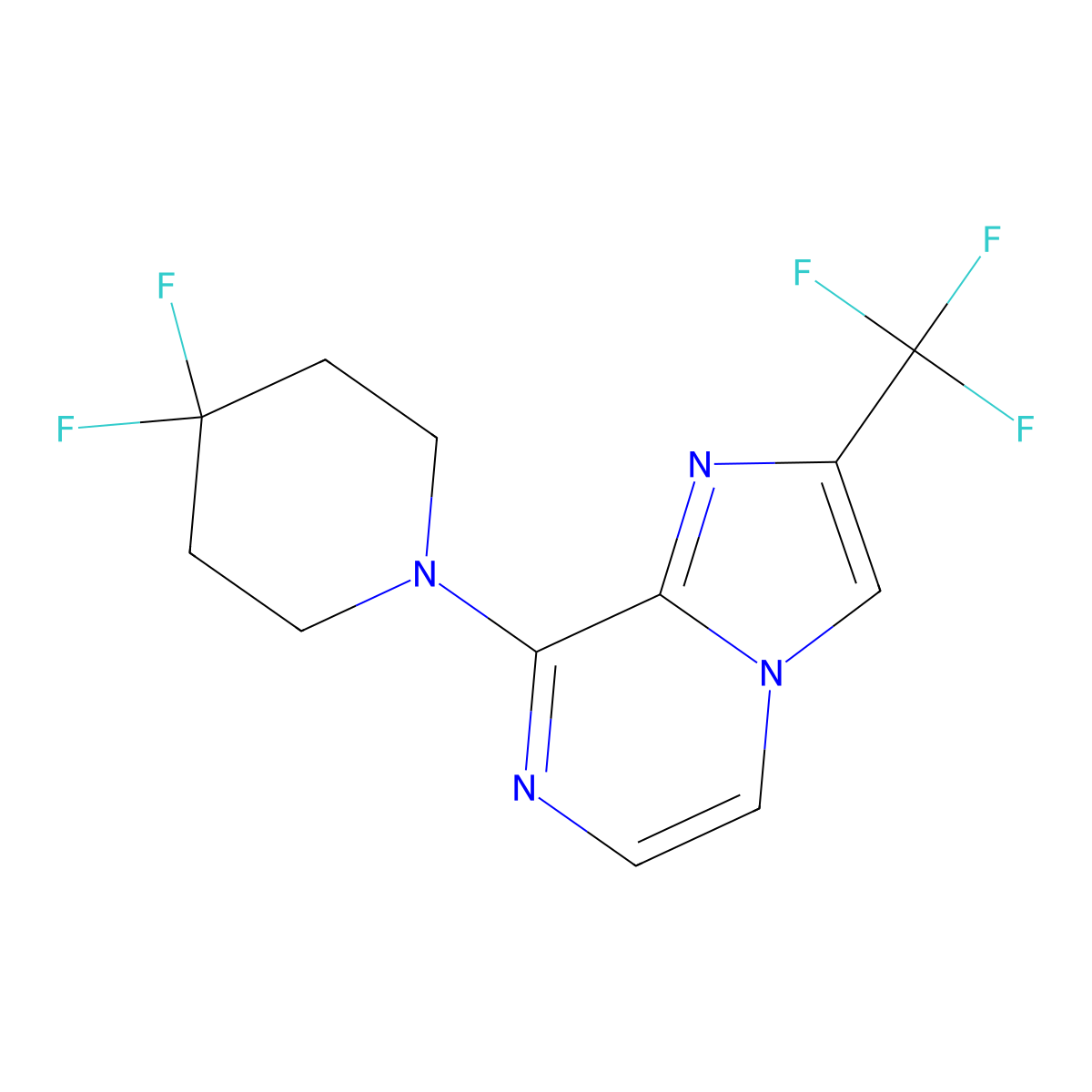 4,4-Difluoro-1-[2-(trifluoromethyl)imidazo[1,2-a]pyrazin-8-yl]piperidine molecular structure, CAS 2877708-30-8