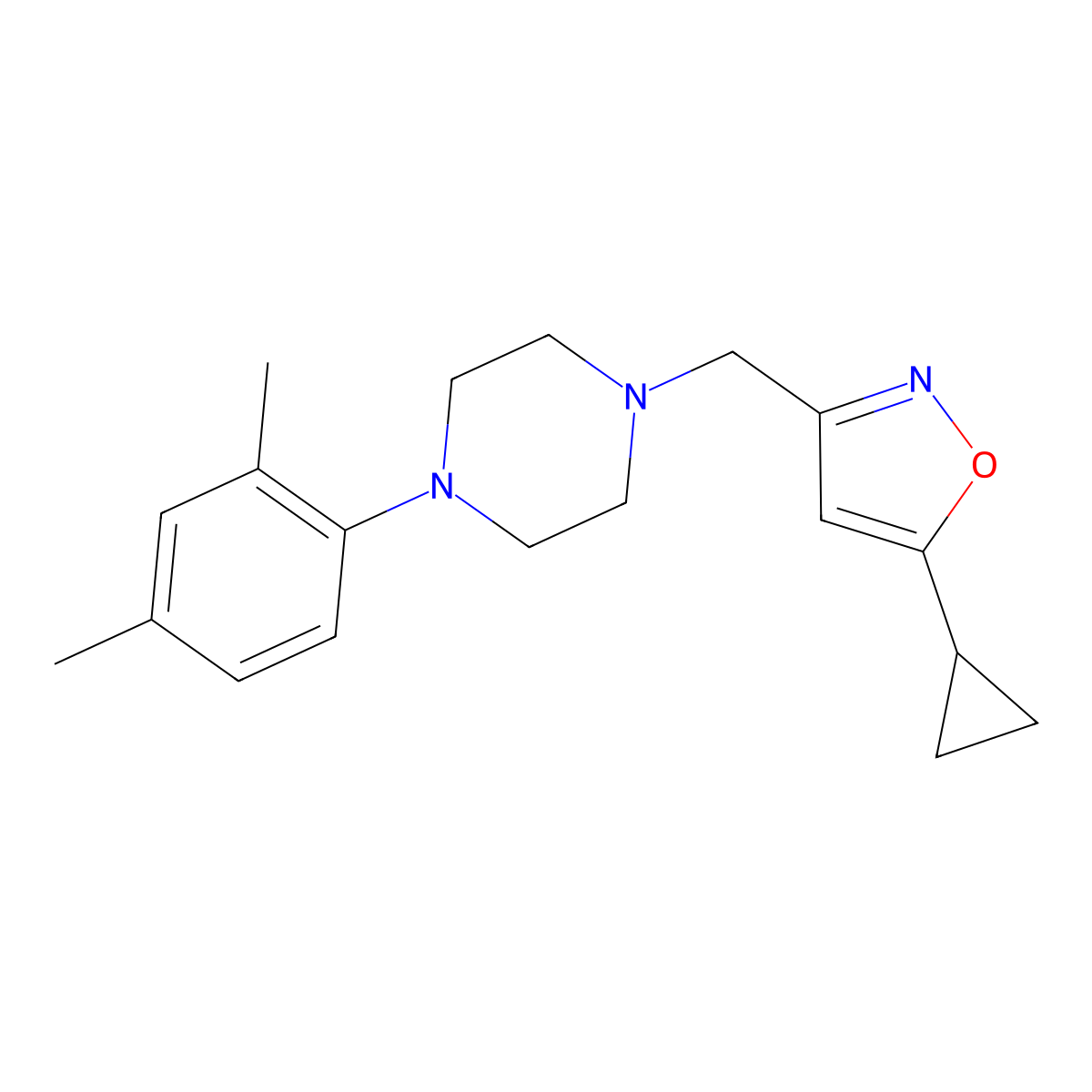 1-[(5-Cyclopropyl-1,2-oxazol-3-yl)methyl]-4-(2,4-dimethylphenyl)piperazine molecular structure, CAS 2877708-31-9