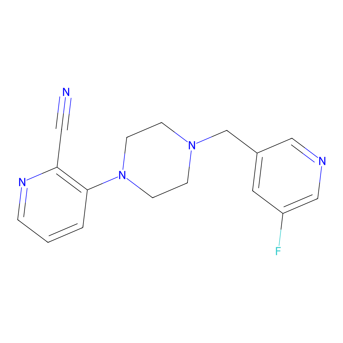 3-{4-[(5-Fluoropyridin-3-yl)methyl]piperazin-1-yl}pyridine-2-carbonitrile molecular structure, CAS 2877708-32-0