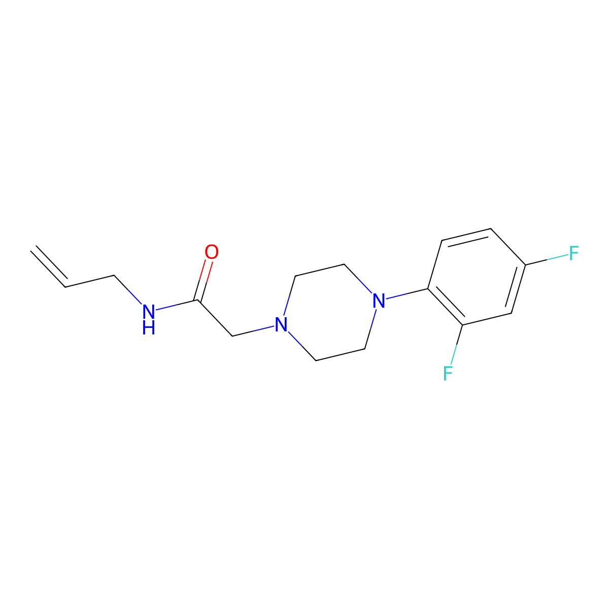 2-[4-(2,4-difluorophenyl)piperazin-1-yl]-N-(prop-2-en-1-yl)acetamide molecular structure, CAS 2877708-35-3