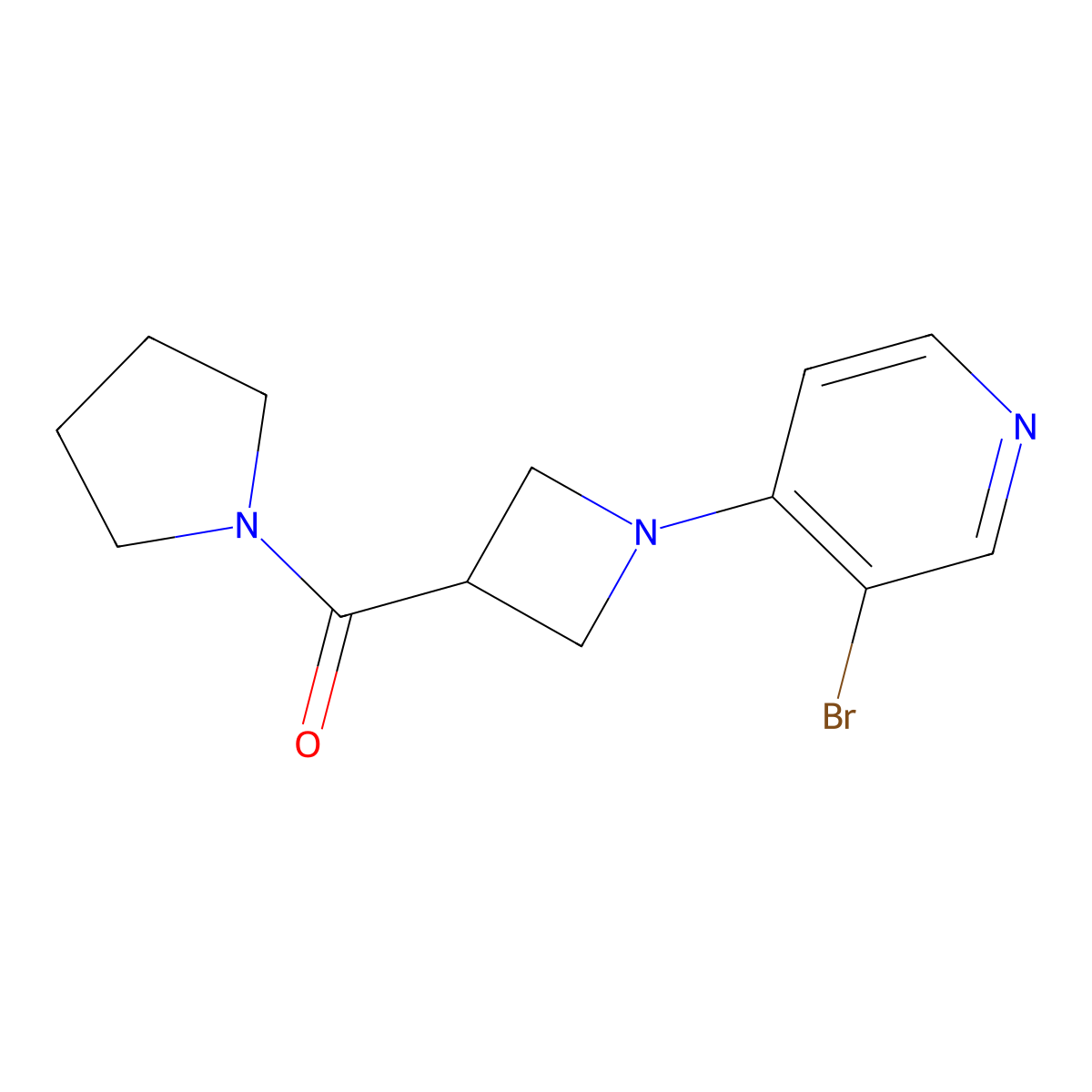 3-Bromo-4-[3-(pyrrolidine-1-carbonyl)azetidin-1-yl]pyridine molecular structure, CAS 2877708-37-5