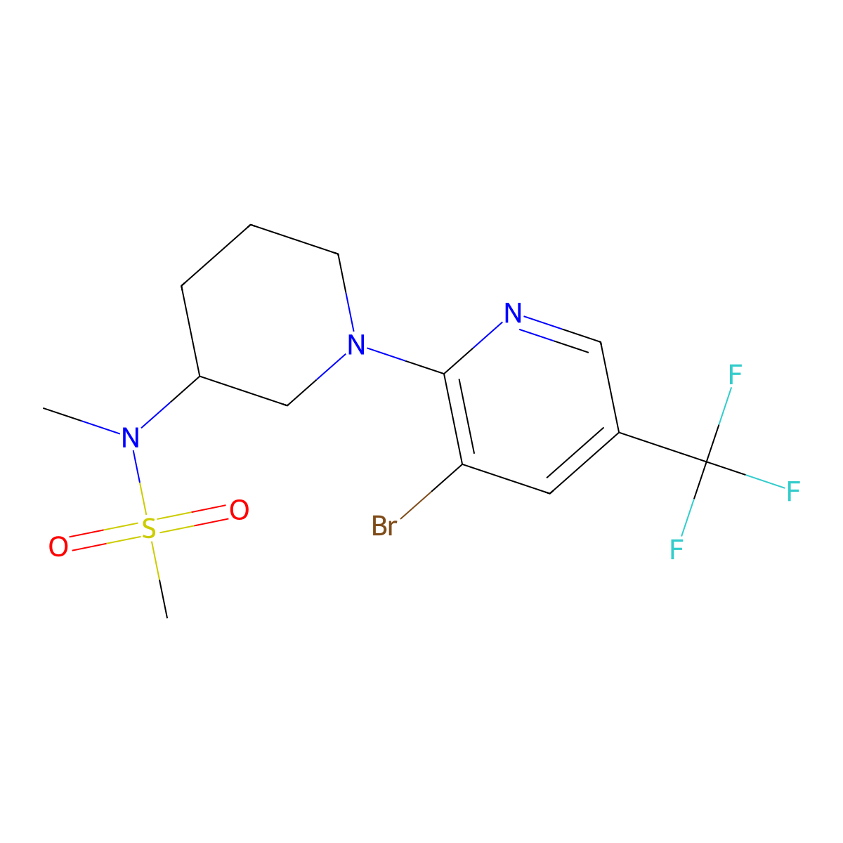 N-{1-[3-bromo-5-(trifluoromethyl)pyridin-2-yl]piperidin-3-yl}-N-methylmethanesulfonamide molecular structure, CAS 2877708-38-6