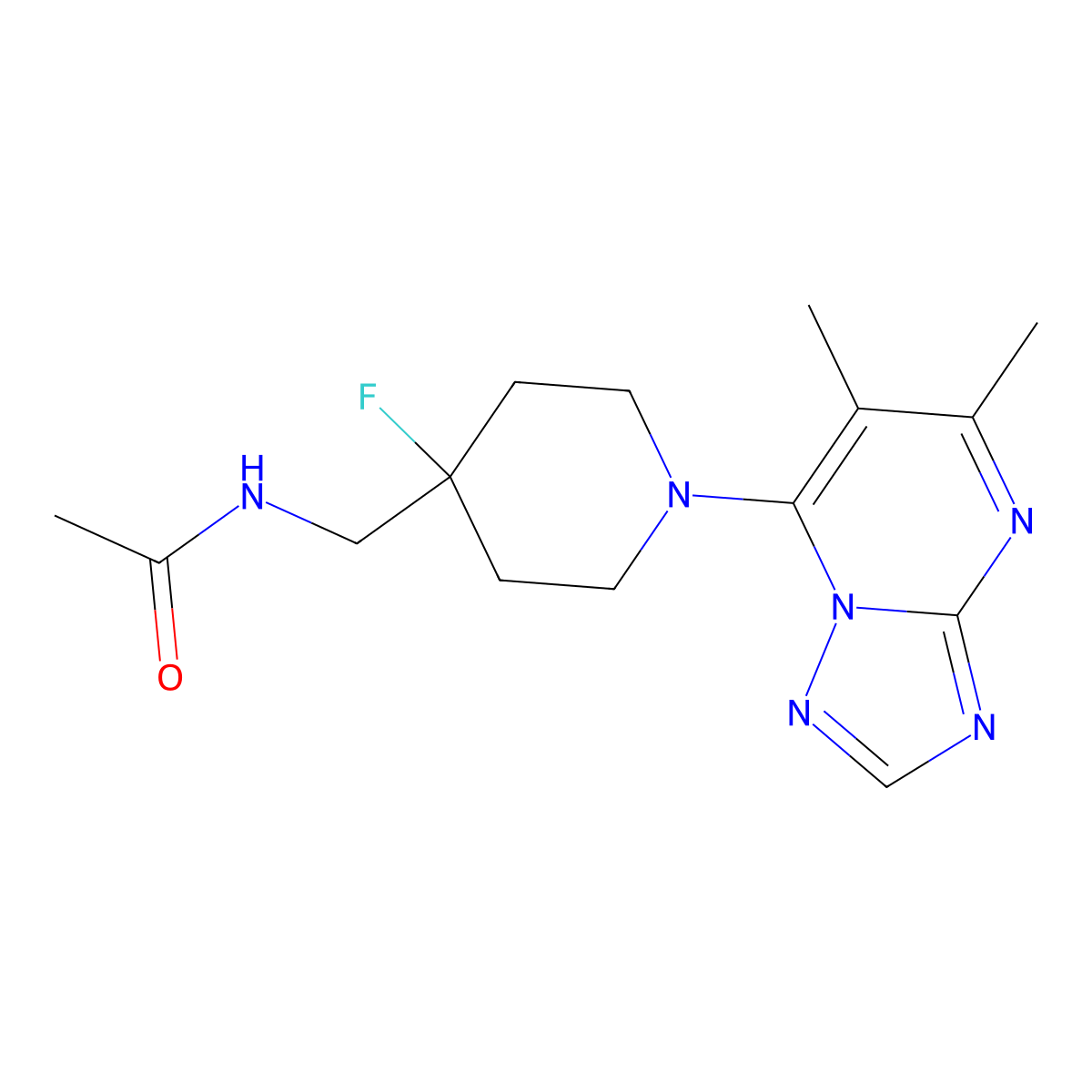 N-[(1-{5,6-dimethyl-[1,2,4]triazolo[1,5-a]pyrimidin-7-yl}-4-fluoropiperidin-4-yl)methyl]acetamide molecular structure, CAS 2877708-40-0