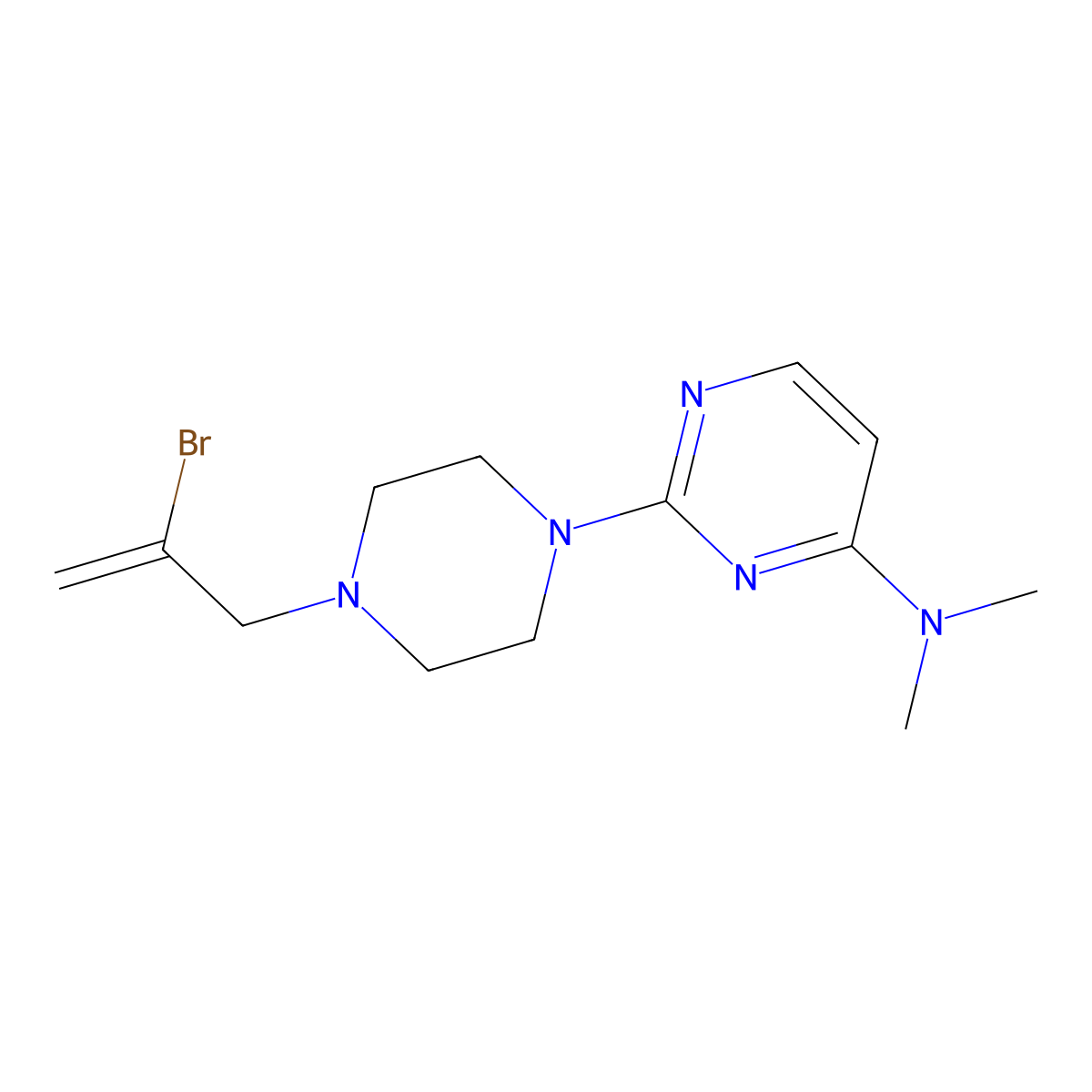 2-[4-(2-bromoprop-2-en-1-yl)piperazin-1-yl]-N,N-dimethylpyrimidin-4-amine molecular structure, CAS 2877708-41-1