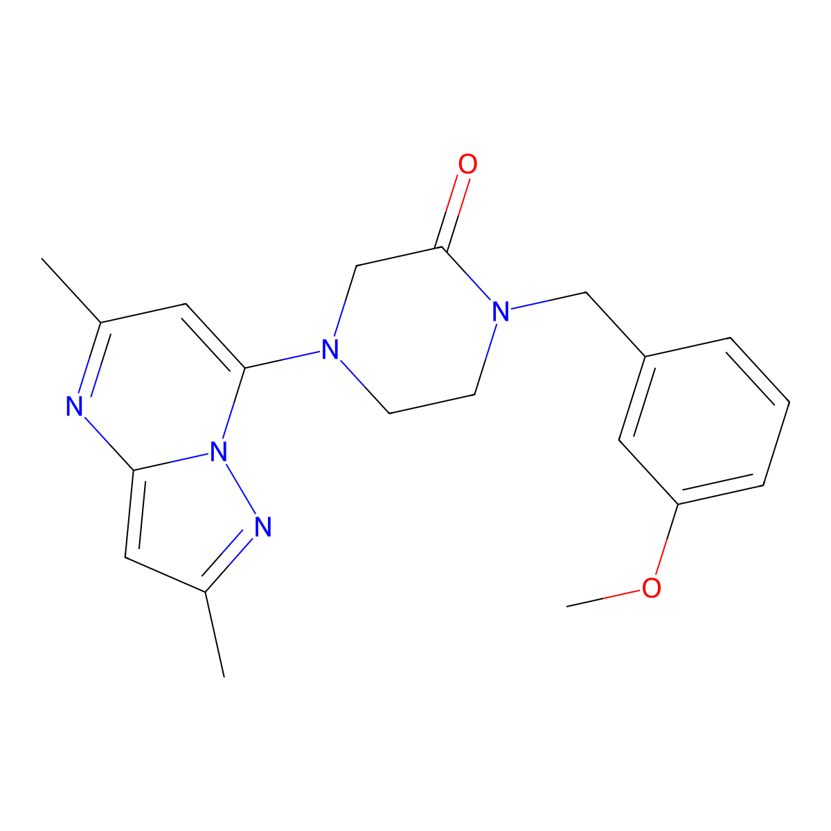 4-{2,5-Dimethylpyrazolo[1,5-a]pyrimidin-7-yl}-1-[(3-methoxyphenyl)methyl]piperazin-2-one molecular structure, CAS 2877708-47-7