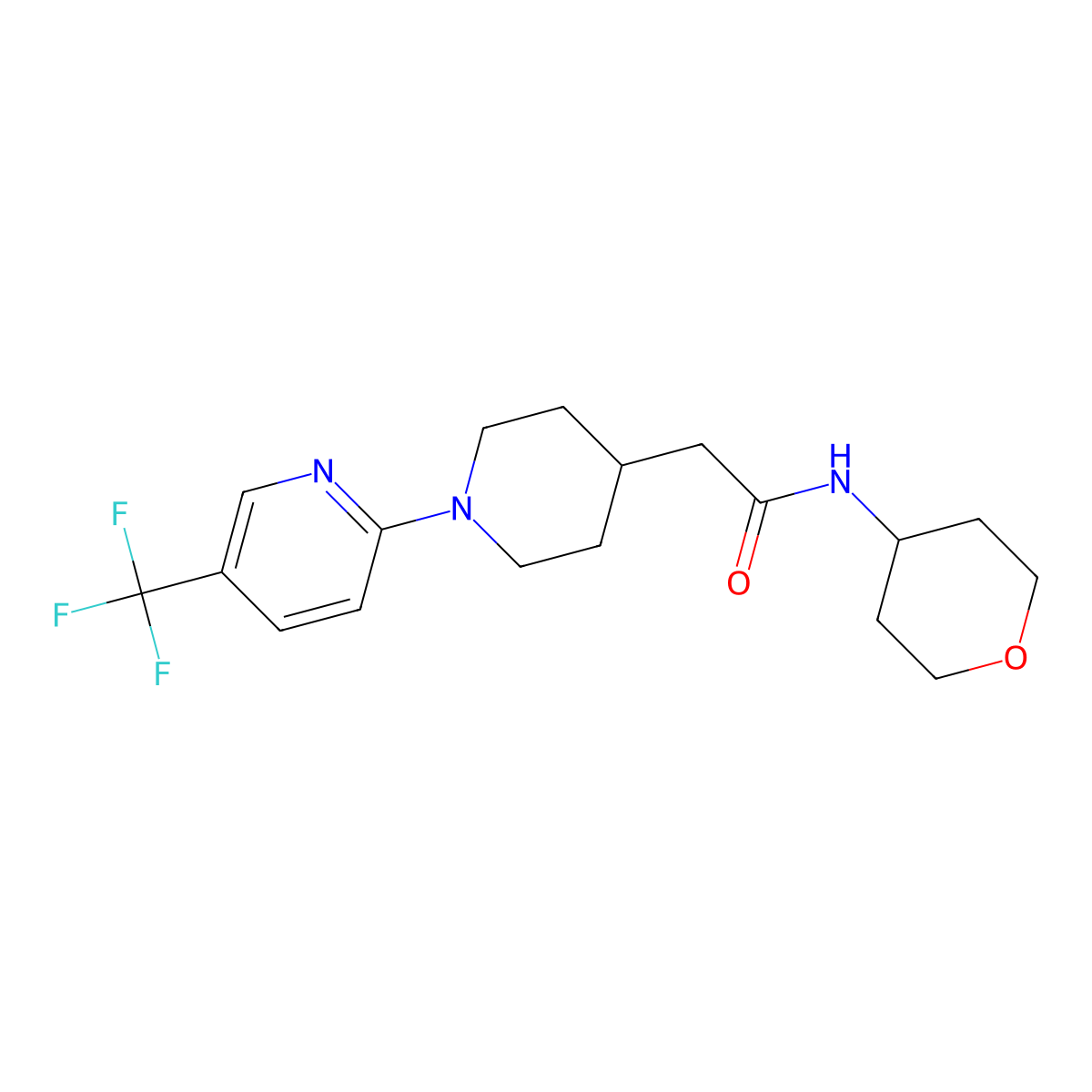 N-(oxan-4-yl)-2-{1-[5-(trifluoromethyl)pyridin-2-yl]piperidin-4-yl}acetamide molecular structure, CAS 2877708-49-9