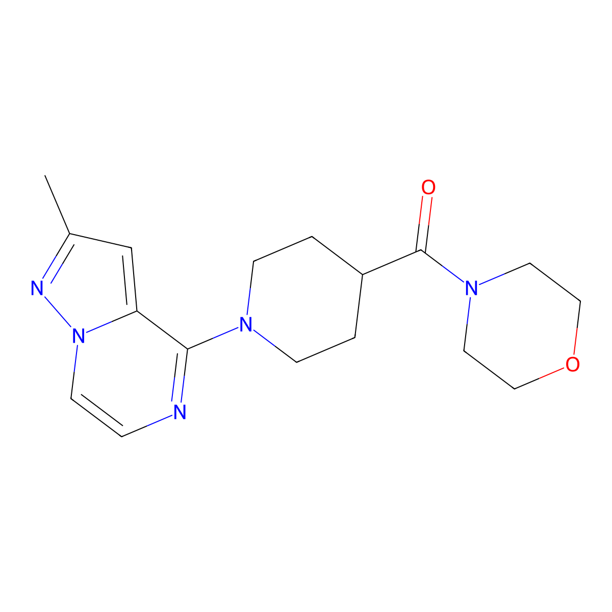 4-(1-{2-Methylpyrazolo[1,5-a]pyrazin-4-yl}piperidine-4-carbonyl)morpholine molecular structure, CAS 2877708-55-7