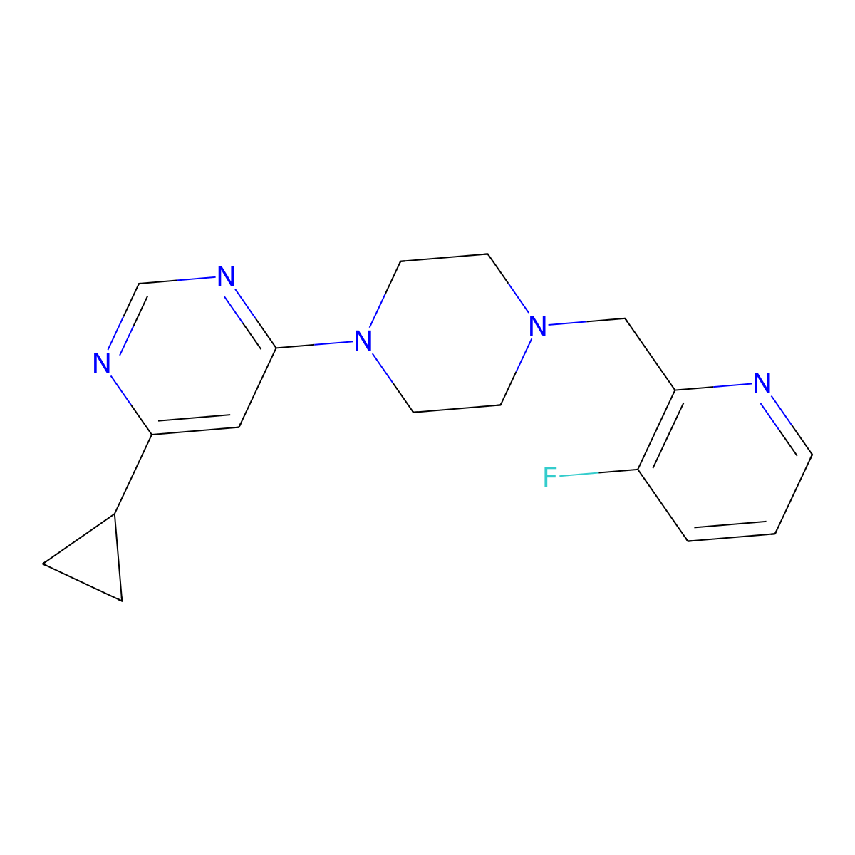 4-Cyclopropyl-6-{4-[(3-fluoropyridin-2-yl)methyl]piperazin-1-yl}pyrimidine molecular structure, CAS 2877708-58-0