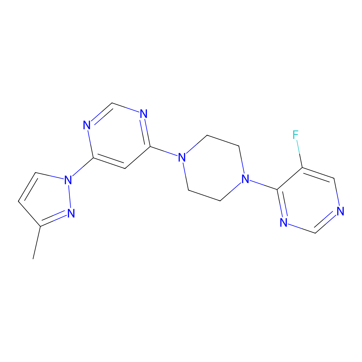 4-[4-(5-fluoropyrimidin-4-yl)piperazin-1-yl]-6-(3-methyl-1H-pyrazol-1-yl)pyrimidine molecular structure, CAS 2877708-59-1