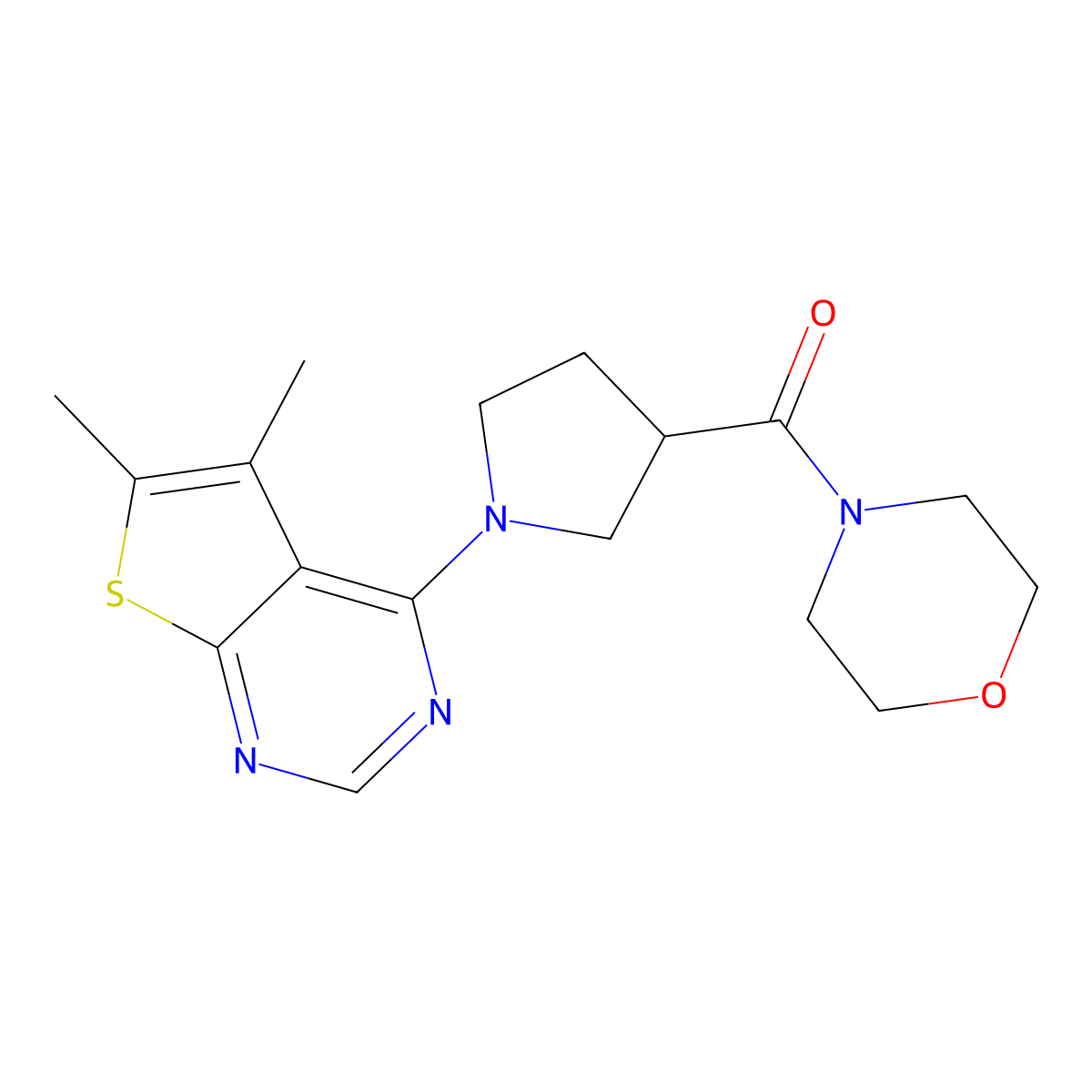 4-(1-{5,6-Dimethylthieno[2,3-d]pyrimidin-4-yl}pyrrolidine-3-carbonyl)morpholine molecular structure, CAS 2877708-62-6