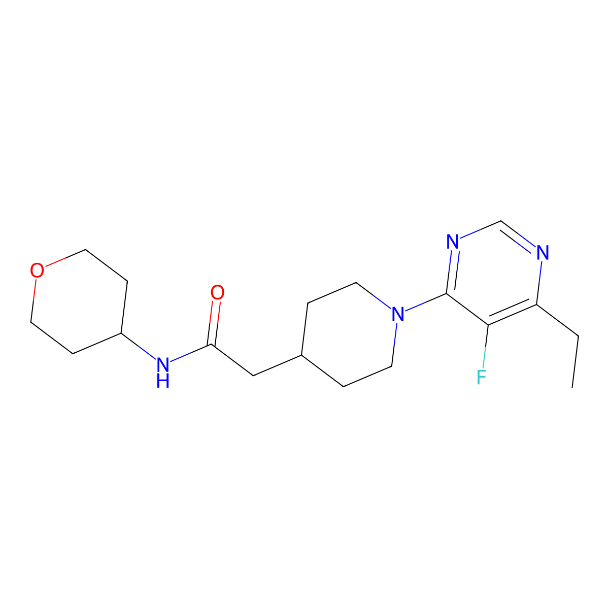2-[1-(6-ethyl-5-fluoropyrimidin-4-yl)piperidin-4-yl]-N-(oxan-4-yl)acetamide molecular structure, CAS 2877708-63-7