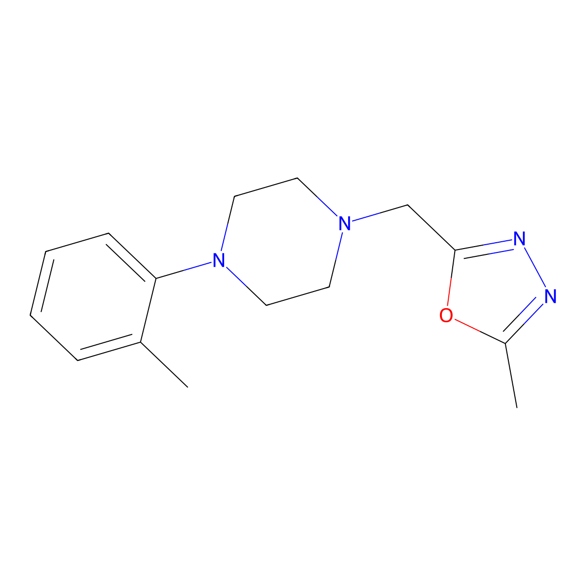 1-[(5-Methyl-1,3,4-oxadiazol-2-yl)methyl]-4-(2-methylphenyl)piperazine molecular structure, CAS 2877708-64-8